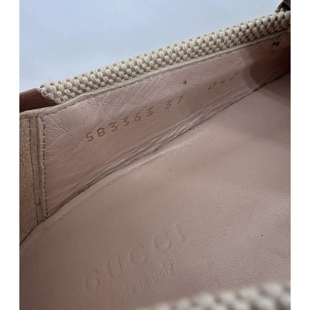 Gucci Brixton Beige Canvas Horsebit Buckle Loafers Web Stripe Flats EU 37 US 7 - Picture 9 of 12
